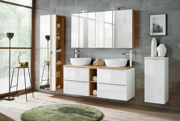 Design Badezimmer Möbel Bad 8 tlg. Set Garnitur Schrank Deko Waschbecken