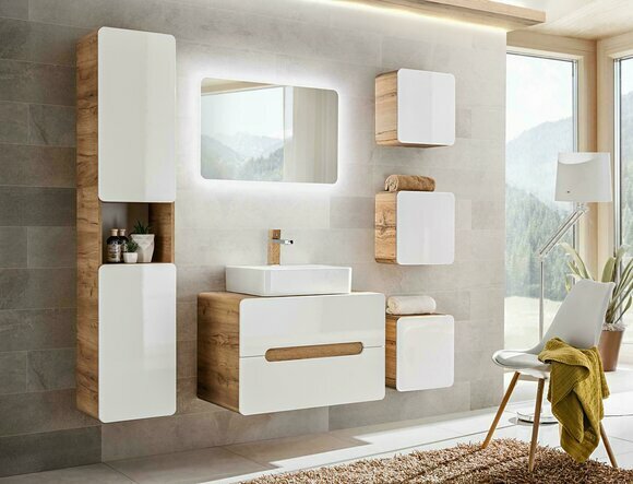 Design Badezimmer Möbel Bad 6tlg. Set Garnitur Schrank Deko Waschbecken
