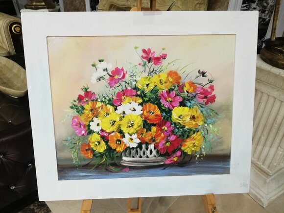 Blumen Pflanzen Bilder Gemälde Ölbilder Ölbild Mit Rahmen Sofort lieferbar 62x52