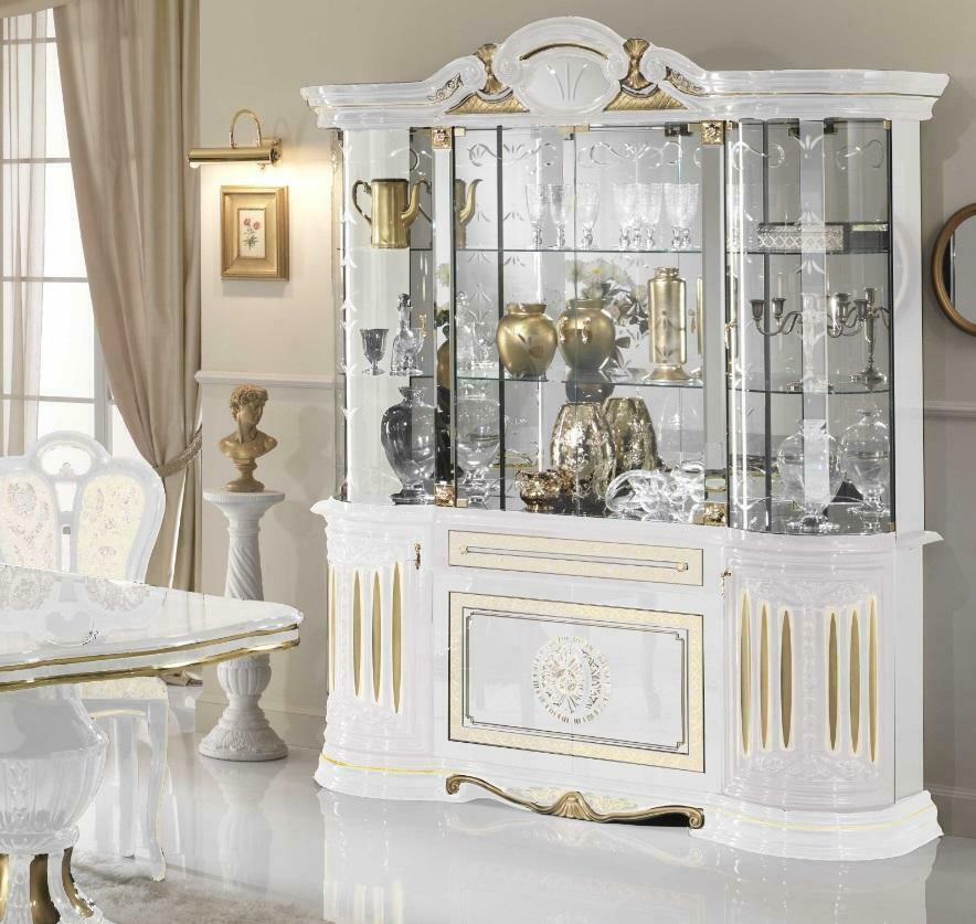 Vitrine Italienische Möbel Wohnzimmer Schrank Weiß Gold Glasvitrine