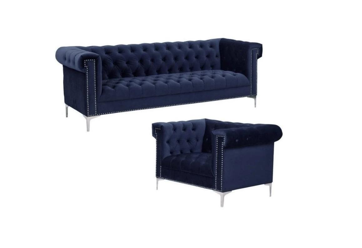 blaue chesterfield sofagarnitur couch royal blau couchen sofa set garnituren neu