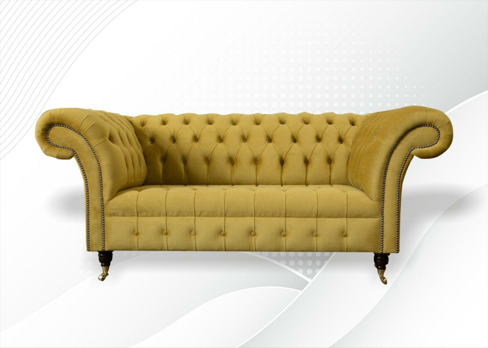 Chesterfield Design Luxus Polster Sofa Couch Sitz Garnitur Leder Textil Gelb Neu