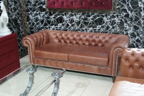 Chesterfield 3 Sitzer Sofas Couch Polster Sofa 100% Echt Leder Vintage Sofort