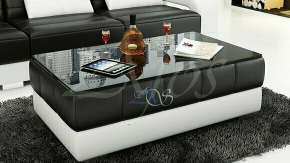 Designer Couchtisch Polster Tisch Leder Glas Moderner Tische Glastische