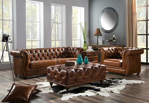 Chesterfield Design Couchtisch Ledertisch Tisch Polster Sofa Beistell Tische