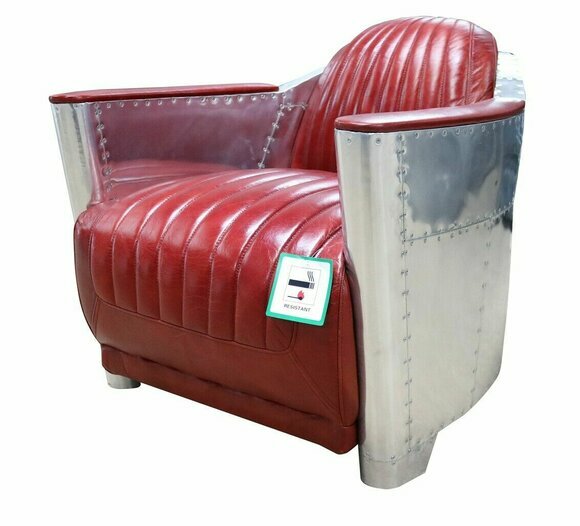 Echtleder Alu Sessel Cognac Flugzeugsessel Aviator Armlehnsessel