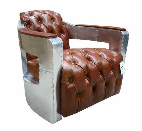 Chesterfield Sessel Knopf Geschlossen Sitzen Shabby Vintage Tan Echtes