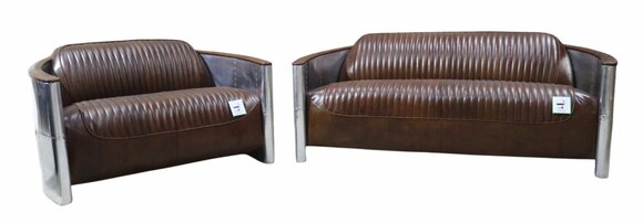 Sofagarnitur 3+2 Sitzer Sofa Couchgarnitur Couch Sessel Leder Vintage Retro