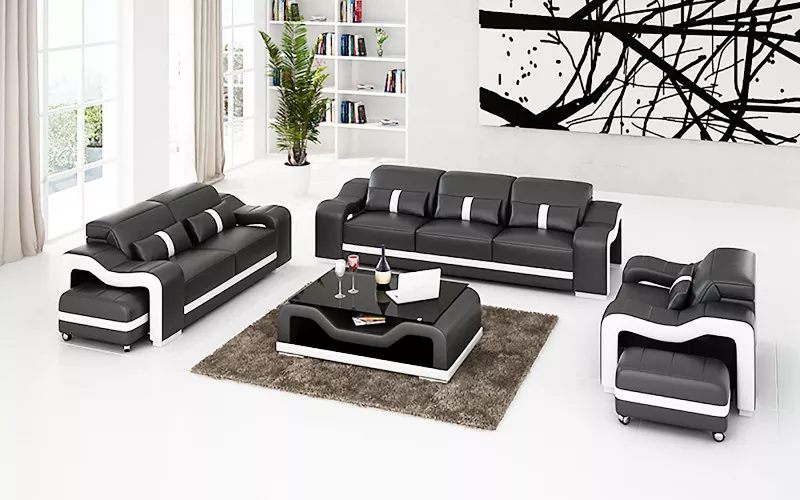 Designer Möbel Ledersofa 6tlg Sofagarnitur Polster Couchen Set Hocker Couchtisch