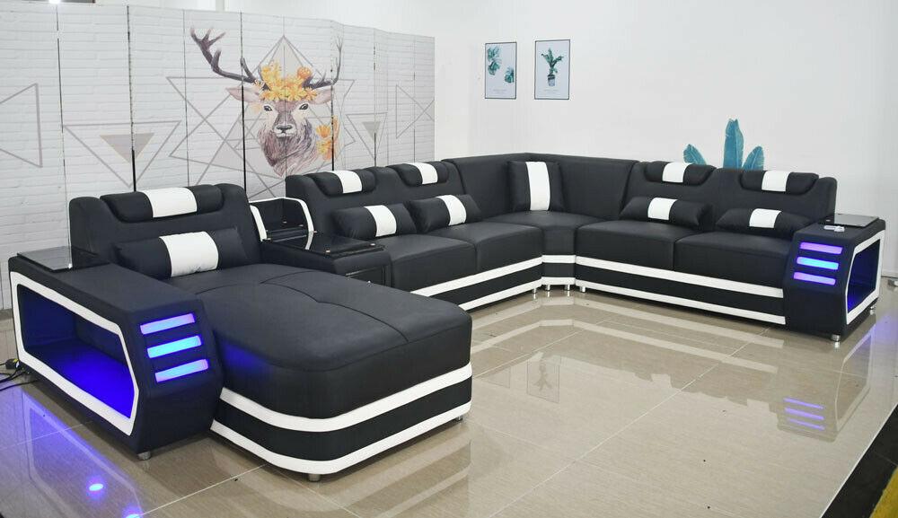 Ledersofa Sofa Modernes Polster Wohnlandschaft Leder Design Ecksofa Couch Textil