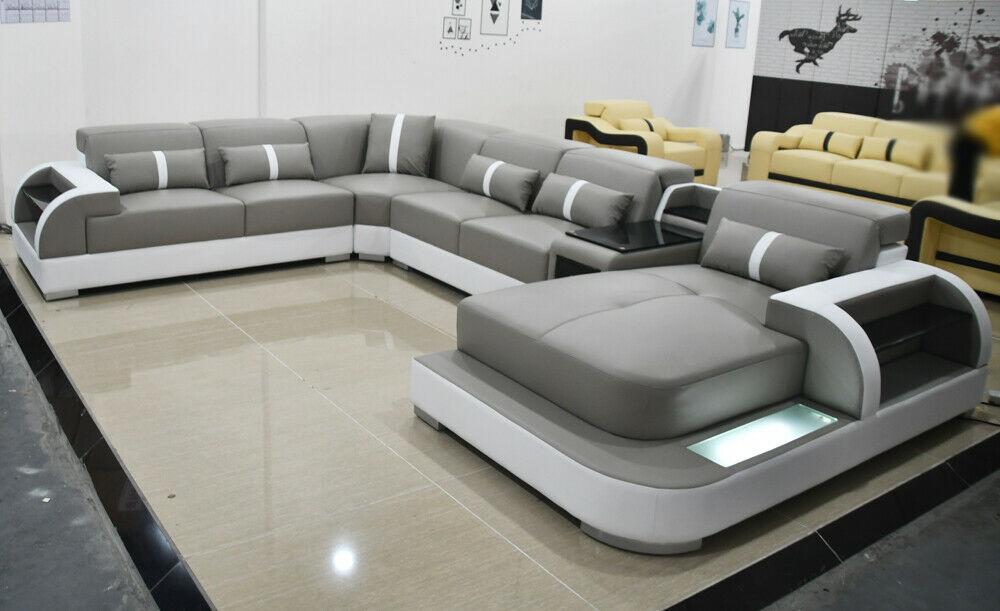 Ledersofa Sofa Modernes Leder Polster Ecksofa Design Couch Textil Wohnlandschaft