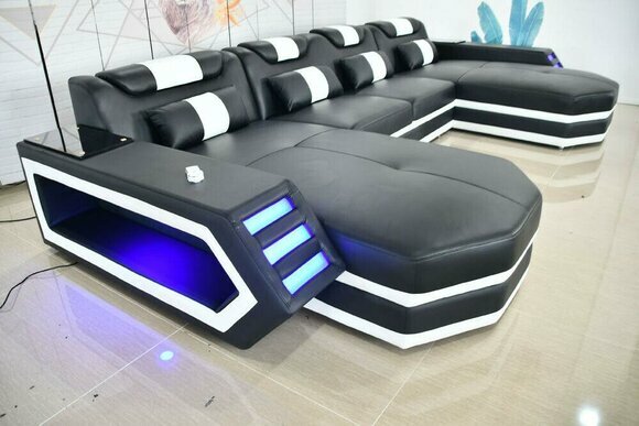 Ledersofa Sofa Modernes Polster Leder Wohnlandschaft Design Ecksofa Couch Stoff