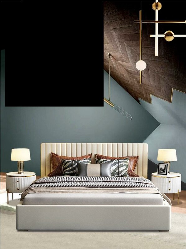 Designer Bett Schlafzimmer Doppelbett Luxus Betten Leder Hotel Polster