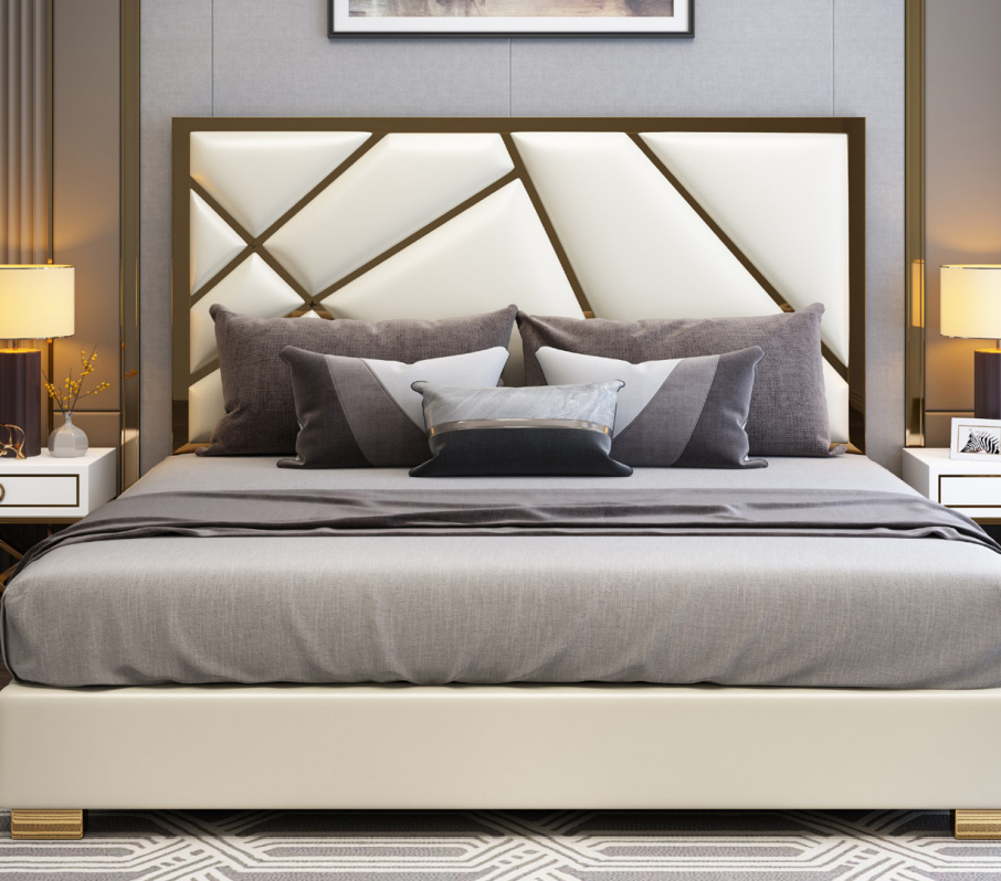 Bett Polster Design Luxus Doppel Hotel Betten Schlaf Zimmer Deko Leder Neu