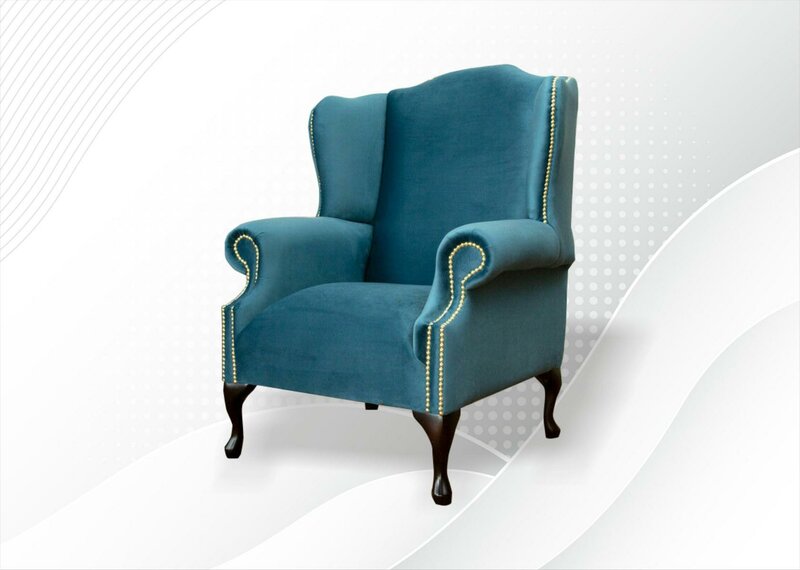 Sessel Hellblau Textil Stoff Ohrensessel Möbel Wohnzimmer Modern