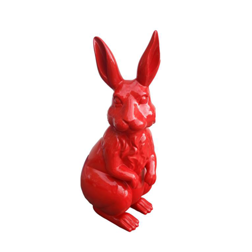 Garten Dekoration roter Hase Statue Figur Deko Statuen Skulptur Figuren