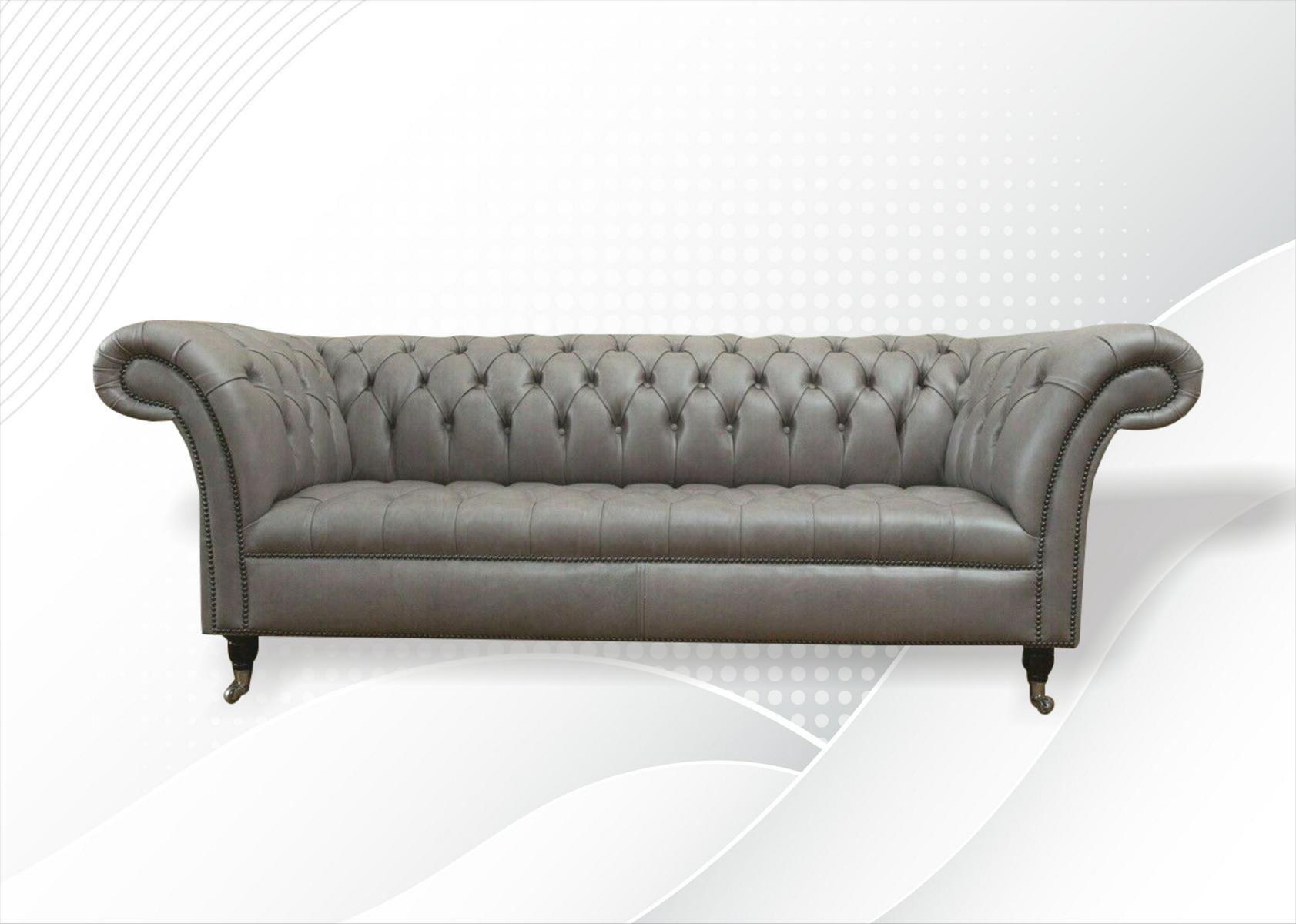 Chesterfield 3 Sitzer Leder Graue Wohnzimmer Modern Design Sofa big xxl