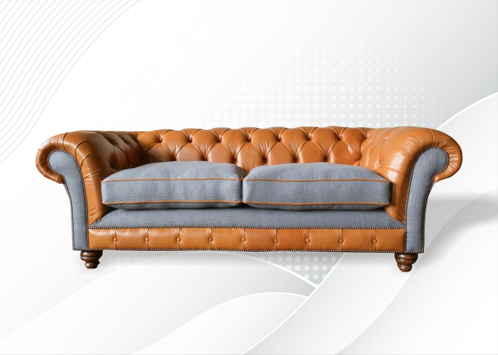 Chesterfield 3 Sitzer Braun Modern Design Couchen Leder Sofa Ledersofa