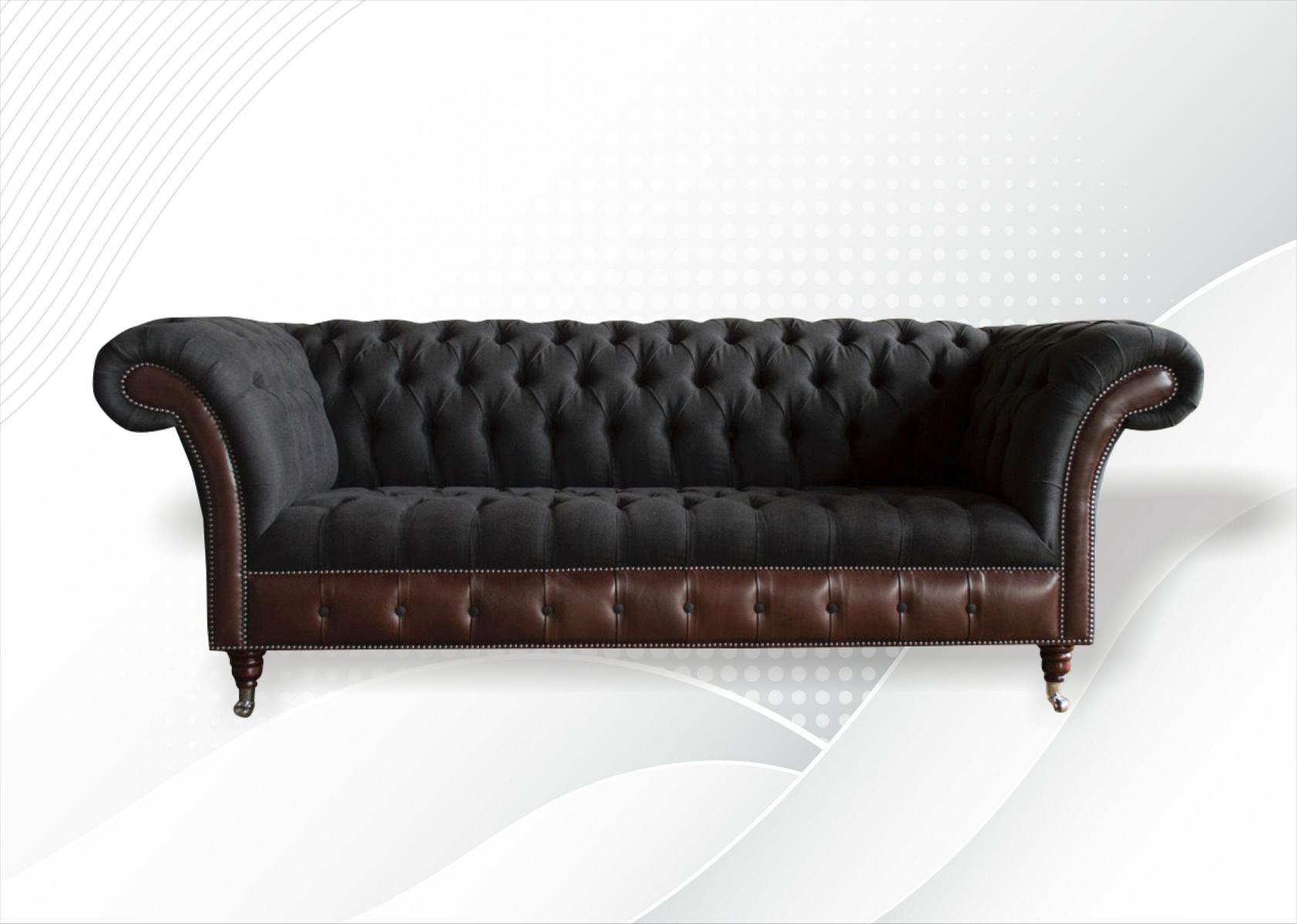 Chesterfield Schwarz Wohnzimmer Stoff Design Couchen Polster Sofa Neu