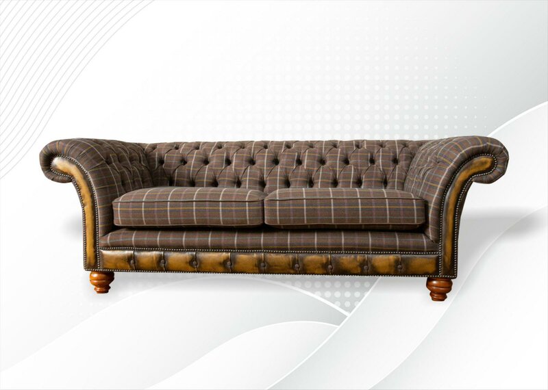 Chesterfield 3 Sitzer Braun Klassische Textil Dreisitzer Ledercouch Design