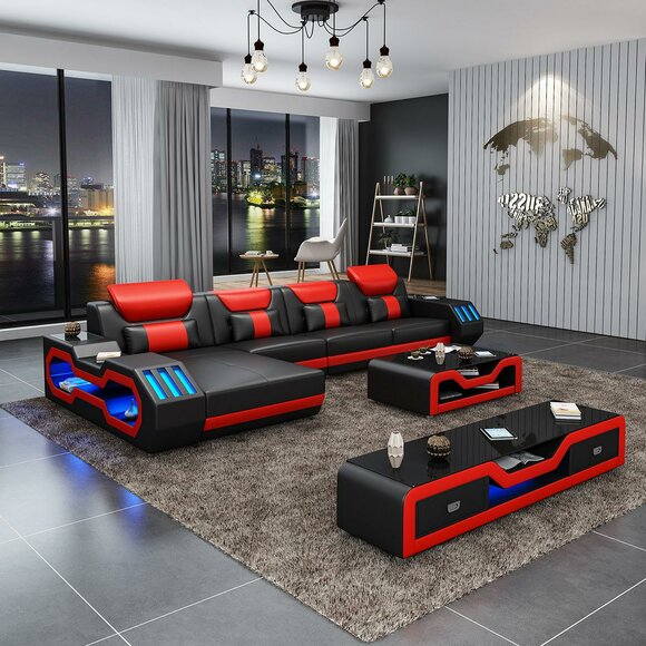 Designer Wohnlandschaft Polster L Form Ecksofa Eck Garnitur Sofa Couch Ecke led