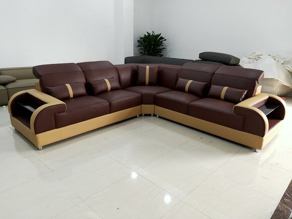 Couch Ecksofa Leder Wohnlandschaft Garnitur Design Modern Sofa L-Form LED USB