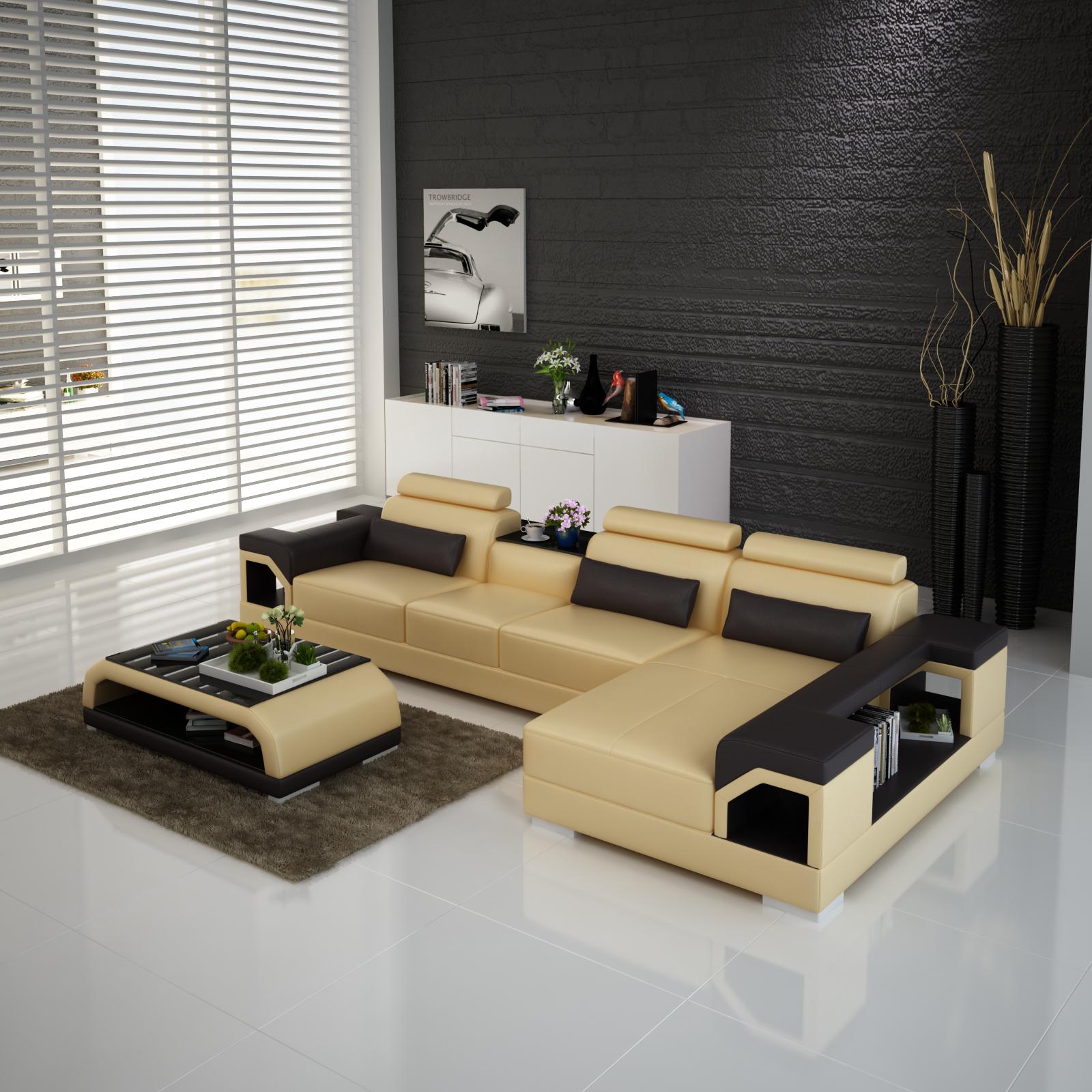 Couch Ecksofa Leder Wohnlandschaft Garnitur Design Modern Sofa L-Form mit USB