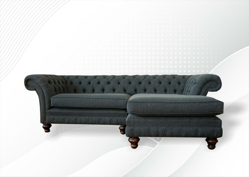 Ecksofa L Form Chesterfield Grau Textil Sofa Wohnzimmer Eckgarnitur Luxus