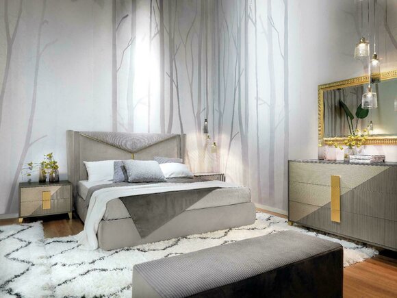 Design Luxus Schlafzimmer Set Bett 2x Nachttische Kommode Deko Garnitur