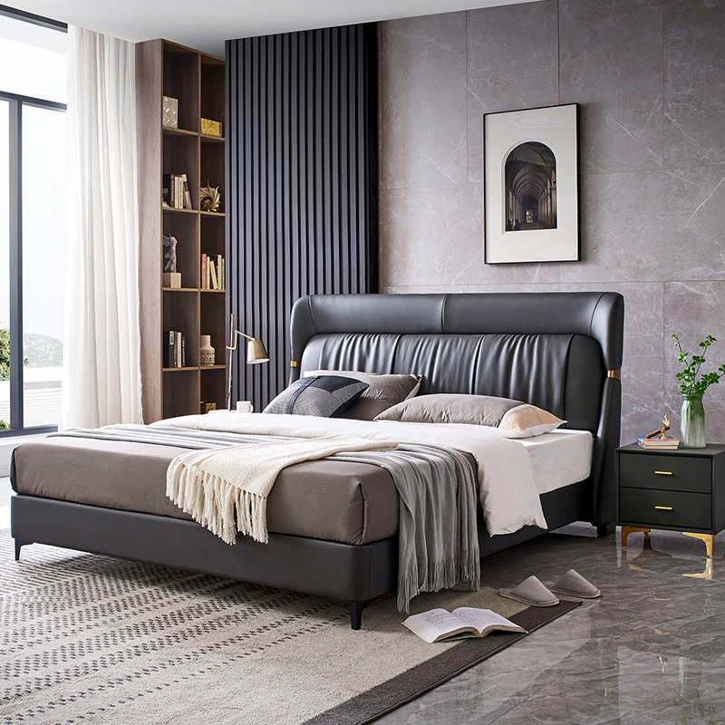 Luxus Bett Schlafzimmer Leder Polster Deko Doppel Betten Metall Design