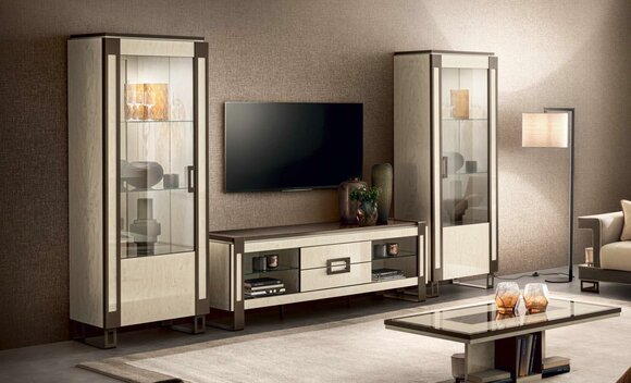 Design Wohnwand Sideboard 2x Vitrine rtv Lowboard Anrichte 3 tlg. Set wohnwände