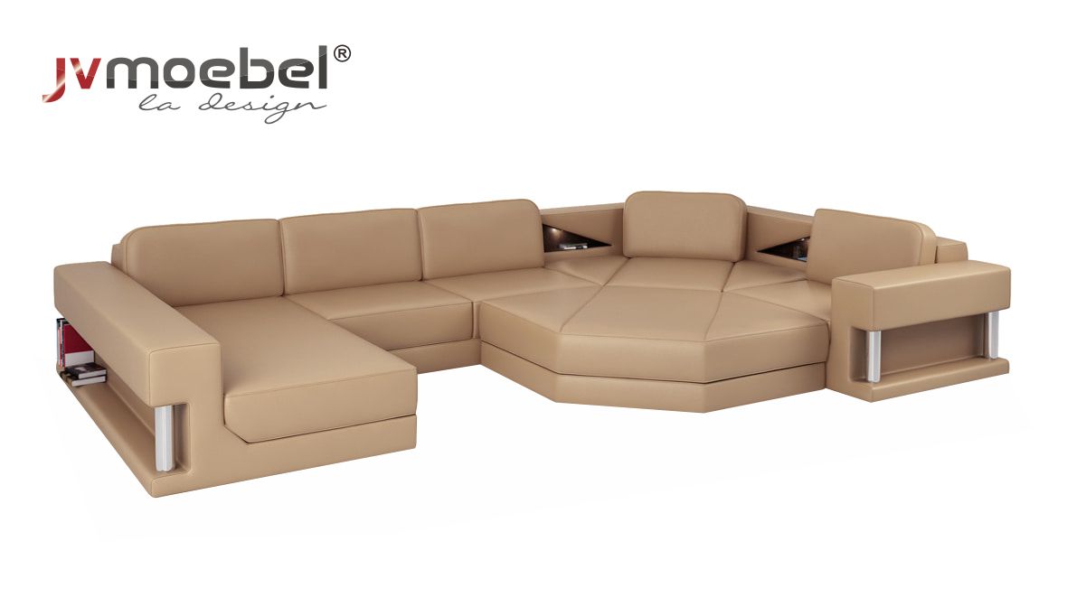 Wohnlandschaft Design Modern Sofa Ecksofa Sofa U-Form Ledersofa Couch Textil Neu