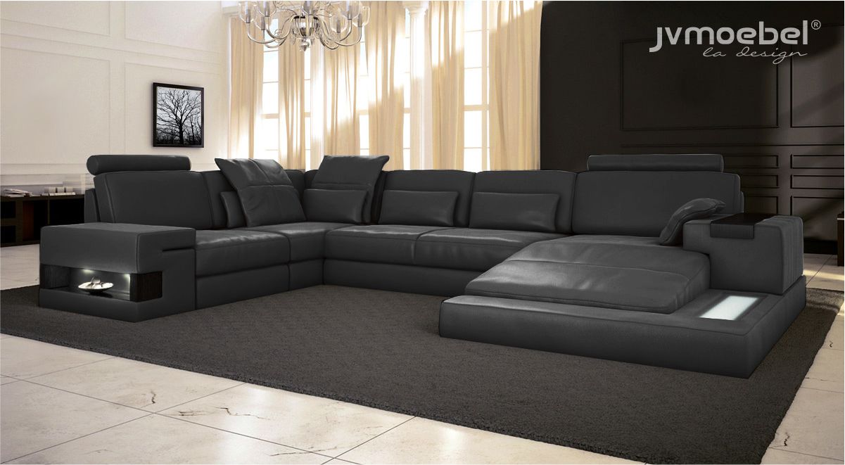 Ecksofa U-Form Couch Design Textil Polster Neu Bettfunktion Wohnlandschaft Stoff