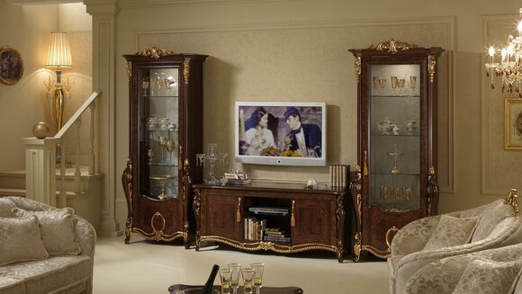 Wohnwand Barock Stil Wohnzimmer Vitrine Sideboard rtv Regal Wohnwände Schrank