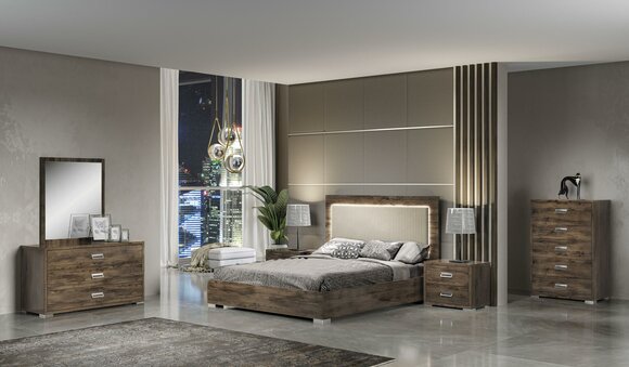 Schlafzimmer Bett Nachttisch Kommode Spiegel Garnitur Gruppe Modern Set 6tlg.