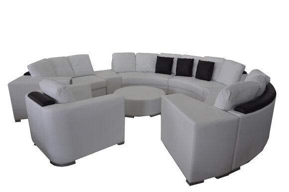 Wohnlandschaft Rund Ecksofa Leder Runde Couch Garnitur Sofa Couch Ecke + USB