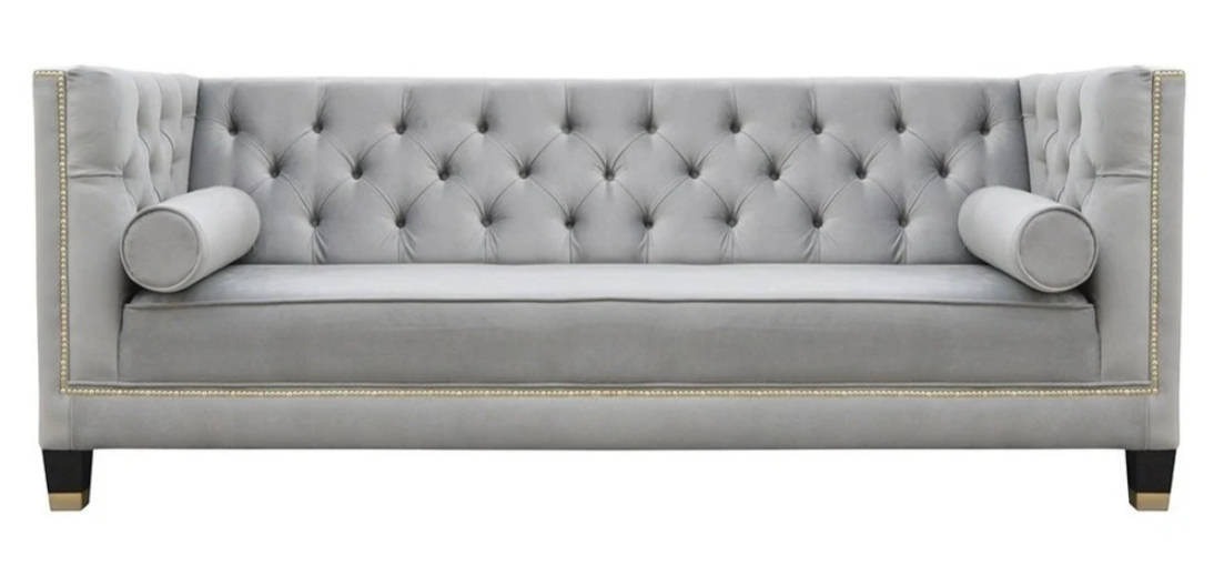 Luxus Graue Chesterfield Samt Dreisitzer Polster Möbel Hotel Wohnzimmer Praxis