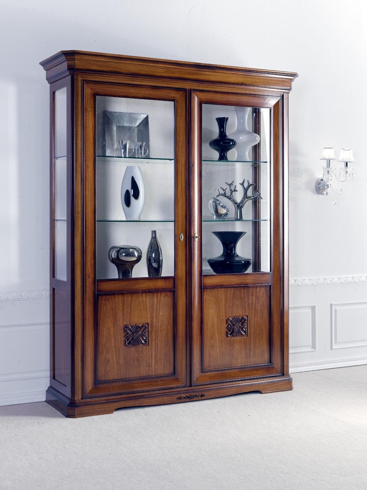 Vitrinen Wohnzimmer Glas Schrank Echtholz Vitrine Möbel Anrichte Massive Holz