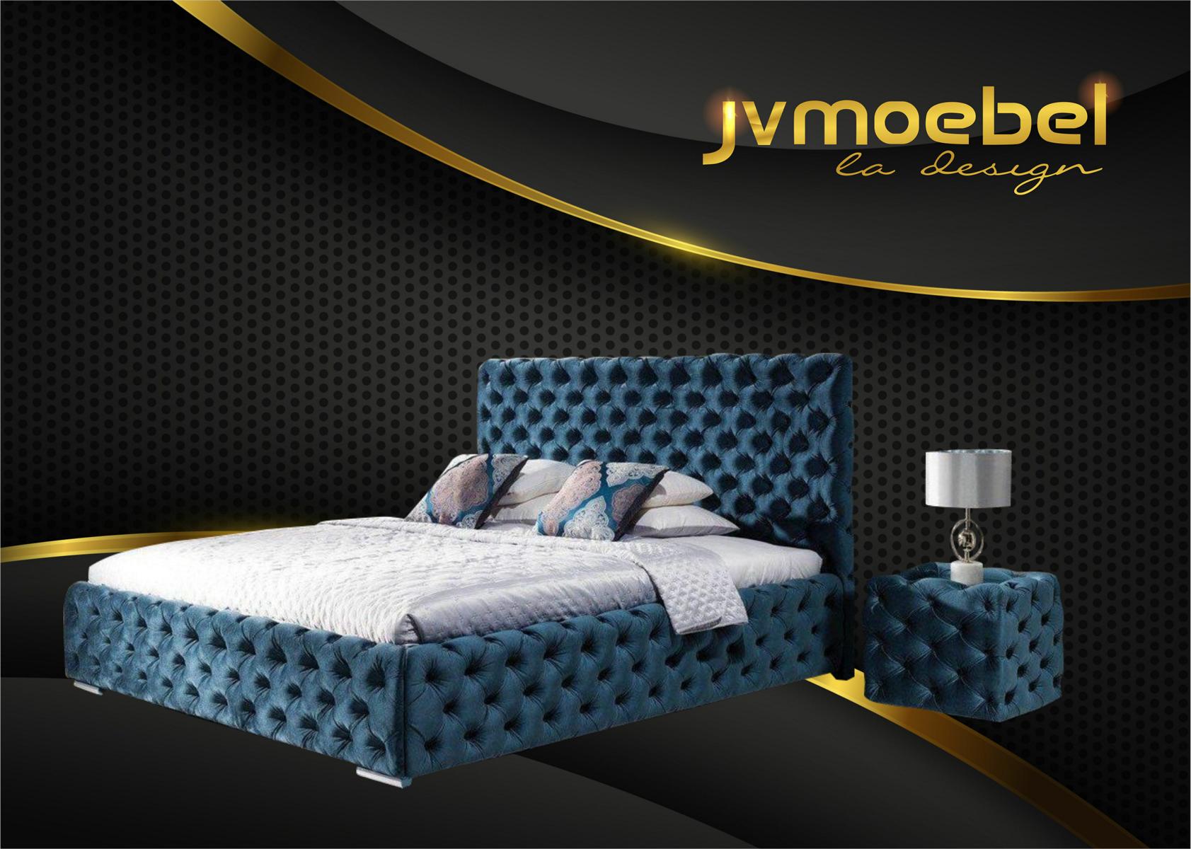 Doppelbett Schlafzimmer Samt Betten Chesterfield Bettgestell Nachttisch 3tlg Set