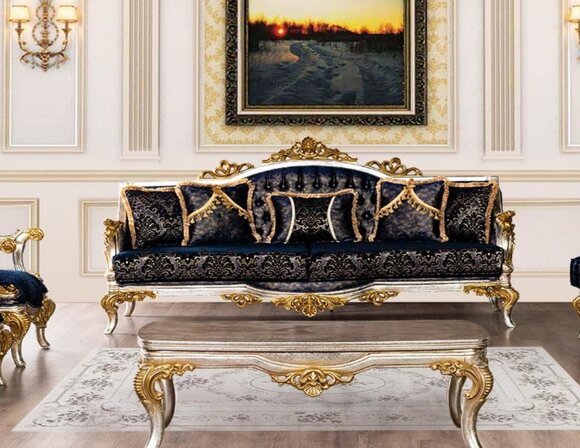 Sitz Dreisitzer Sofa 3 Sitzer Sofa Sofas Stoff Stil Barock Rokoko Klassische Neu