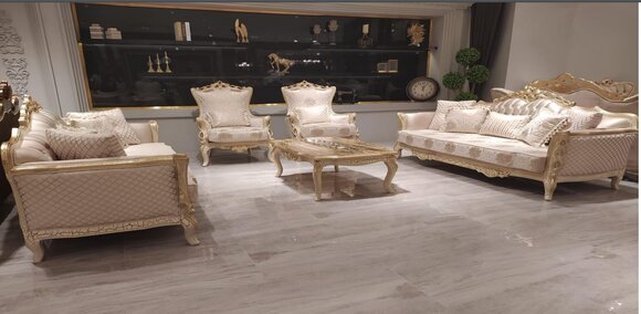 Luxus Gold Set Sofagarnitur 3+3+1+1 Sitzer Couchtisch Sofa Sessel Sofas 5tlg