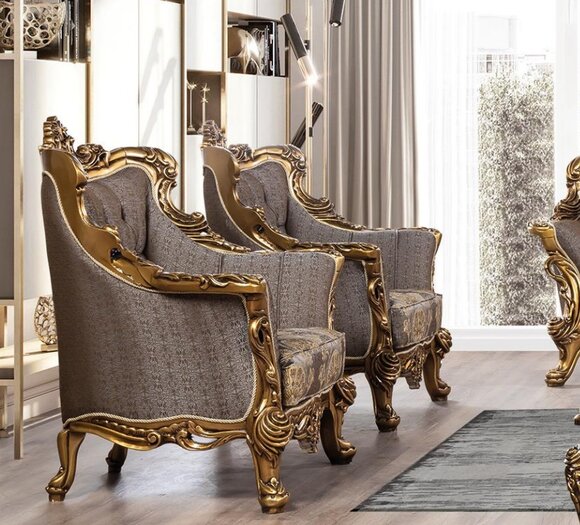 Ohrensessel Sessel Barock Polster Design Sofa Couch Chesterfield Textil Luxus