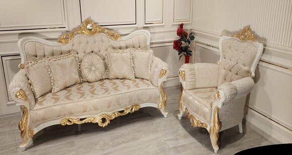 Luxus Gruppe Sofagarnitur 3+1 Sitzer Garnitur Stoff Sofa Sofas Sessel Barock Neu