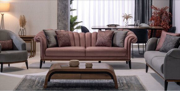 Italienischer Stil 2 Sitzer Wohnzimmer Couch Sofa Polster Sitz Textil Rosa Neu