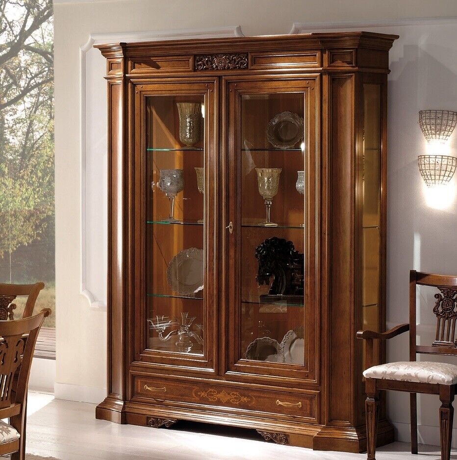 Vitrine Anrichte Vitrinen Luxus Glas Schrank Schranke Braun Holz Design Möbel