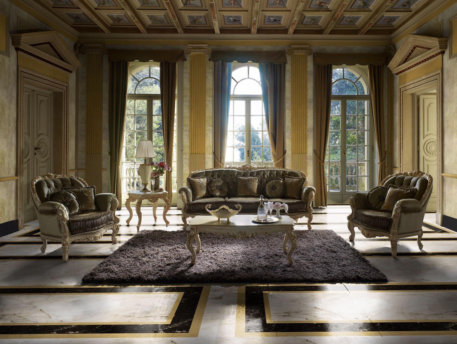 Sitzgarnitur 3+2+1 Sitzer Möbel Polster Textil Italienische Chesterfield Design