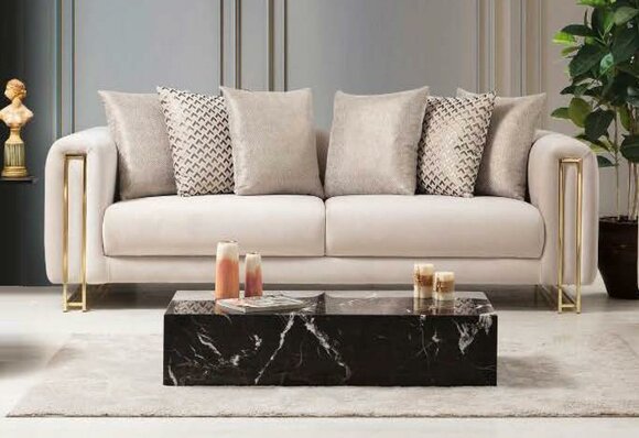 Design Textil 3 Sitzer Weiß Elegant Modern Sofa Polsterung Couch Neu Wohnzimmer