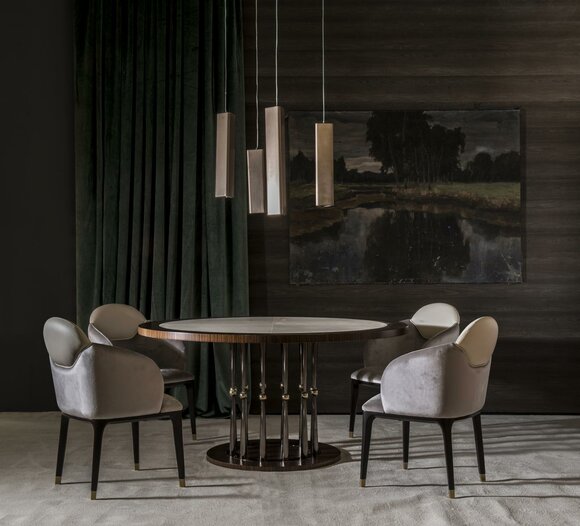 Gruppe Stühle Garnitur Esszimmer Textil Stoff Holz Gepolsterte Stühle 4x Stuhl