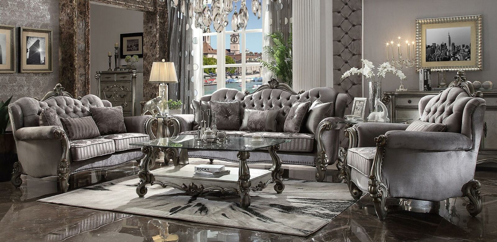 Chsterfield Sofagarnitur Couch Polster Gruppe Klassik 3+2+1 Sitzer Set Holz Sofa