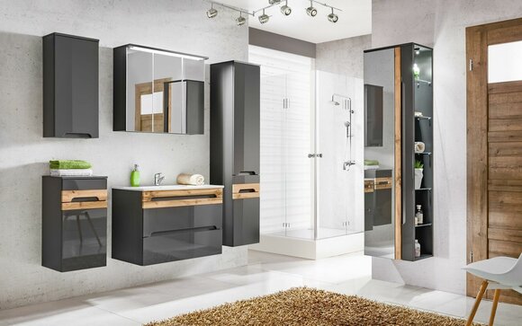 design badezimmer möbel bad 6 tlg. set garnitur schrank waschbecken  beleuchtung